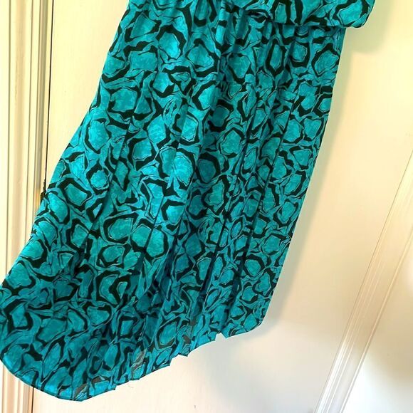 J. B. Too vintage aqua & black print blouson flutter sleeve pleat dress size 14 - Picture 6 of 9
